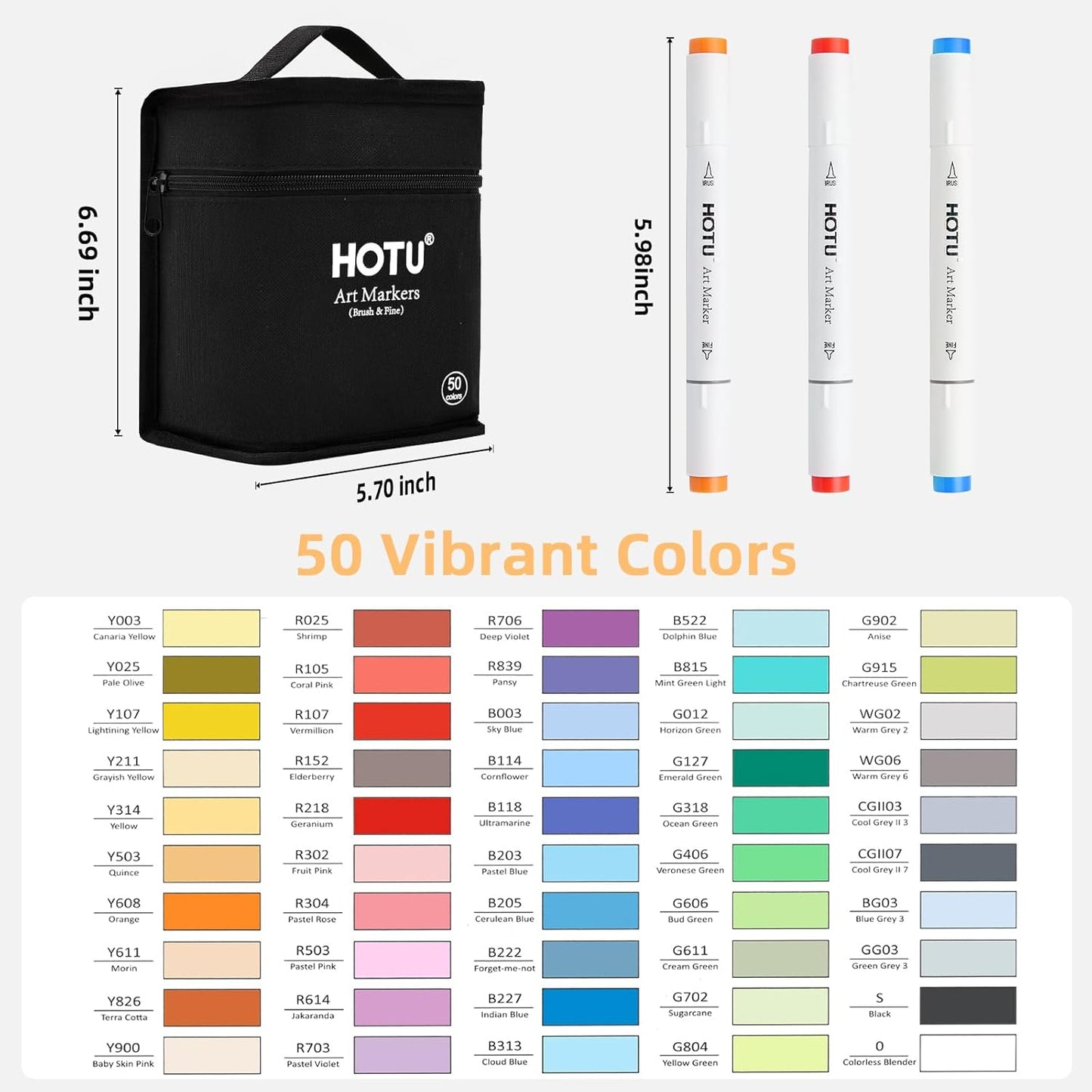Hotucolor 50-Color Alcohol Markers Set