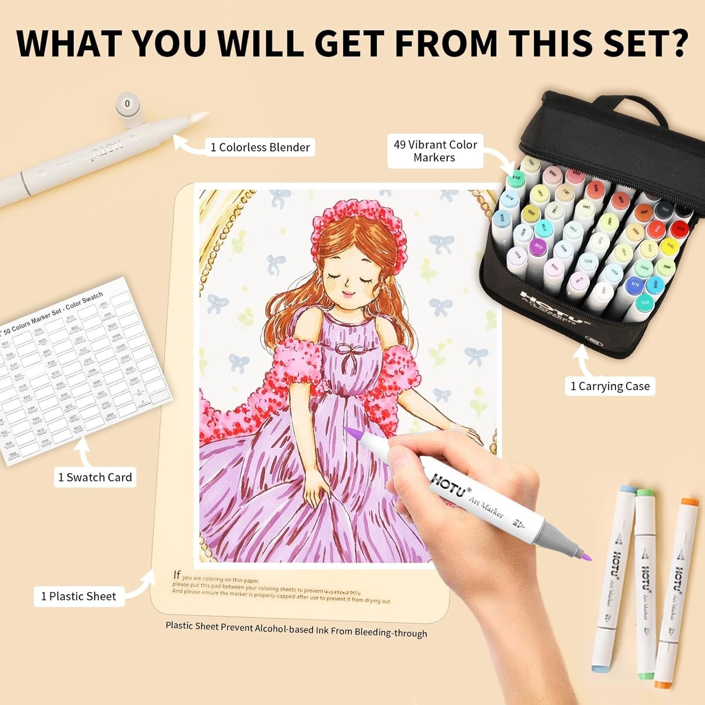 Hotucolor 50-Color Alcohol Markers Set