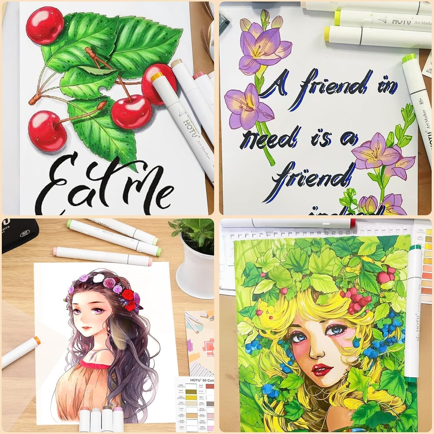 Hotucolor 50-Color Alcohol Markers Set