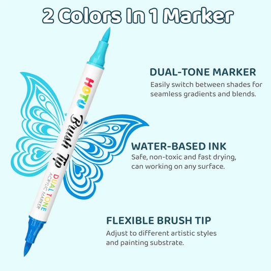 Hotucolor 72-Color Acrylic Paint Markers | Dual-Color Brush Tip
