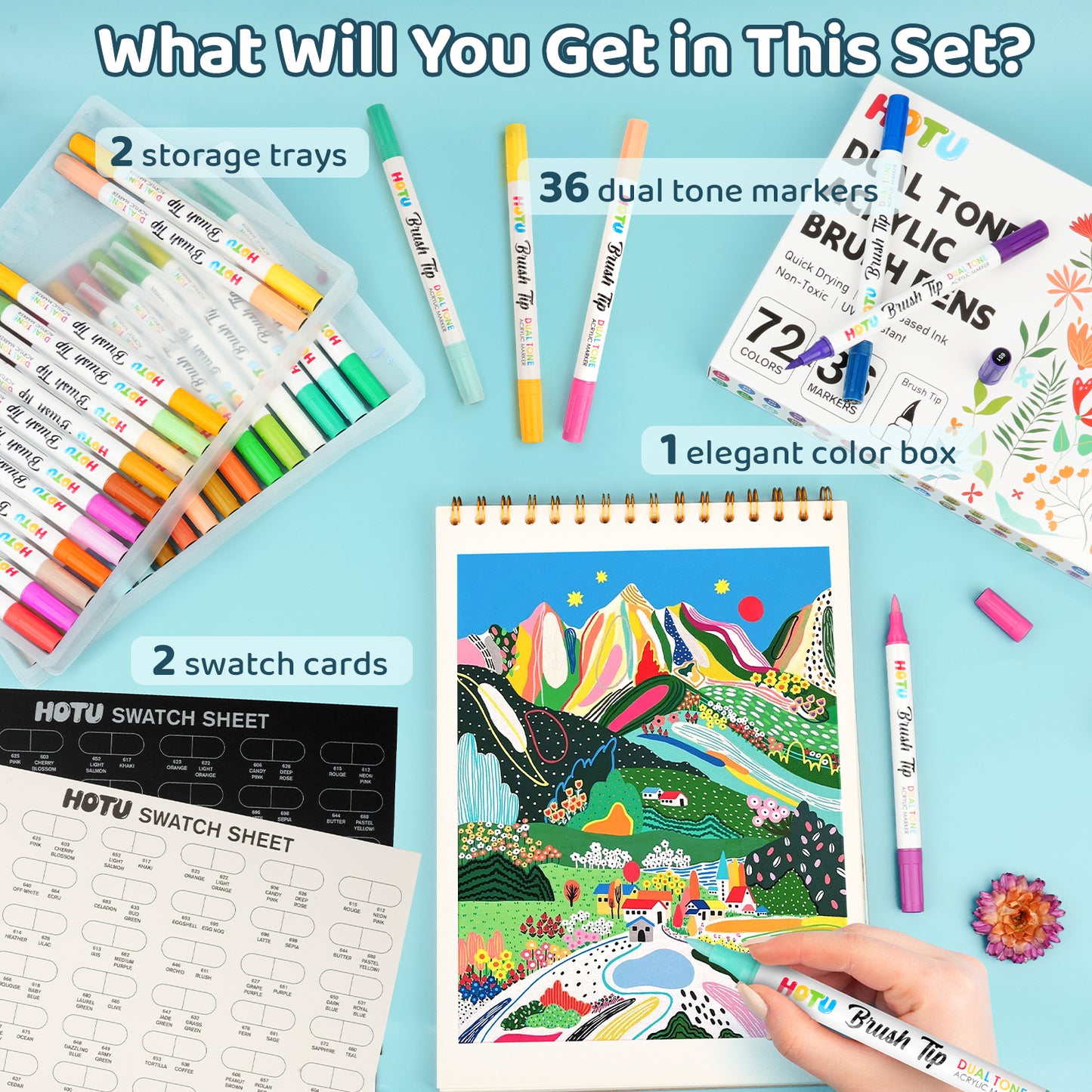 Hotucolor 72-Color Acrylic Paint Markers