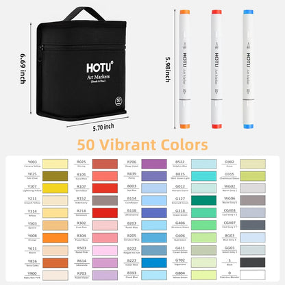 Hotucolor 50-Color Alcohol Markers Set