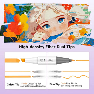 Dual tip alcohol marker close-up: chisel and fine tips.