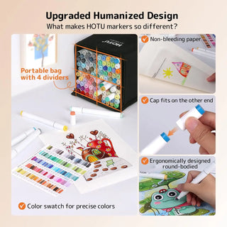 Hotu Non-bleed alcohol markers with portable storage bag.