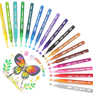 18-Color Glitter Pens | Fine Point (0.7mm) Sparkly Markers
