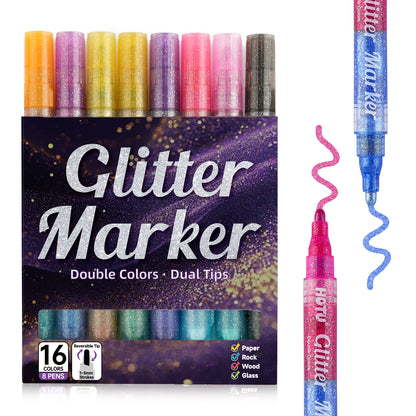 Hotucolor 16-Color Dual-Tip Glitter Markers