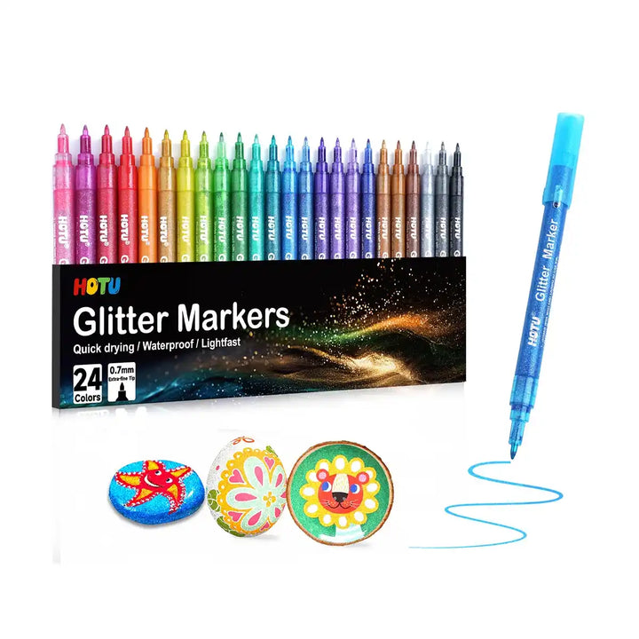 24-Color Glitter Pens | Fine Point (0.7mm) Sparkly Markers
