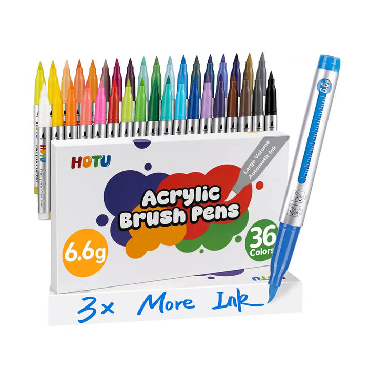 36-Color Acrylic Paint Markers | Direct-Flow | Brush Tip