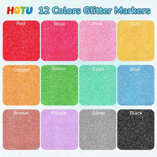 Hotucolor 12-Color Glitter Pens | Fine Point (0.7mm) Sparkly Markers