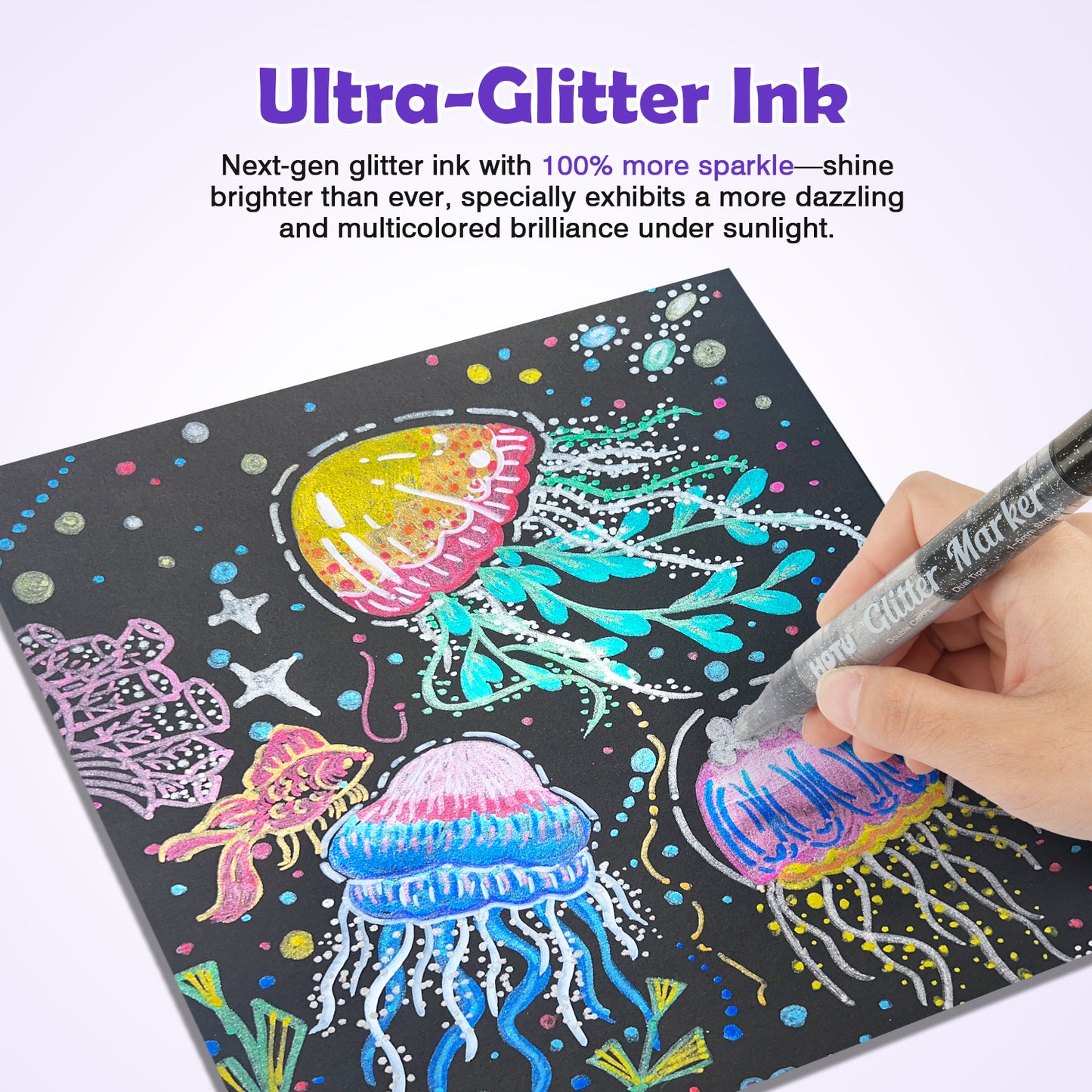 Hotucolor 16-Color Dual-Tip Glitter Markers