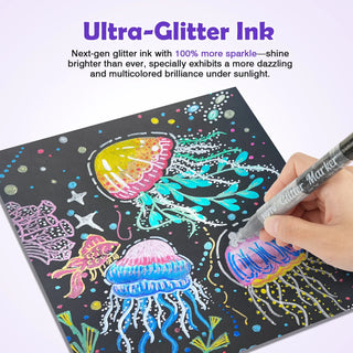 16-Color Glitter Markers with Reversible Nib | Dual-Tone