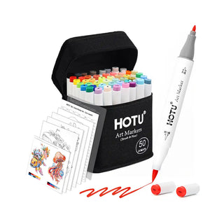 Hotucolor 50-Color Alcohol Markers Set | Dual Tips