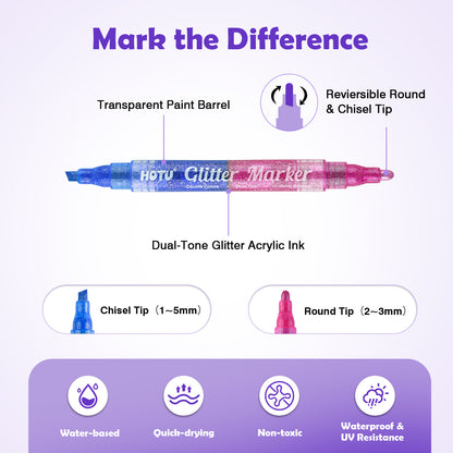 Hotucolor 16-Color Dual-Tip Glitter Markers