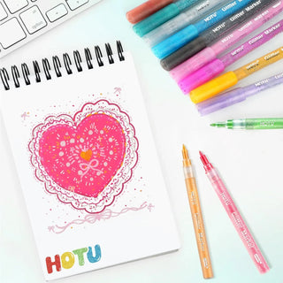 Hotucolor 12-Color Glitter Pens | Fine Point (0.7mm) Sparkly Markers