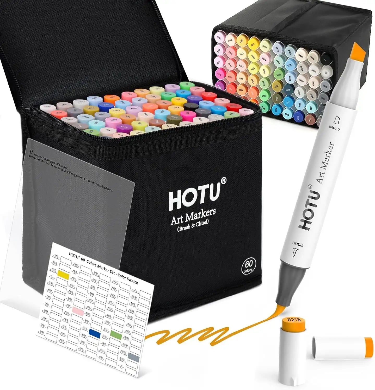 60-Color Dual Tip Alcohol Markers | Brush & Chisel Art Set – Hotucolor