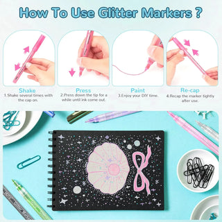 Hotucolor 12-Color Glitter Pens | Fine Point (0.7mm) Sparkly Markers