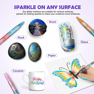 16-Color Glitter Markers with Reversible Nib | Dual-Tone