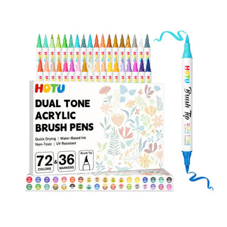 Hotucolor 72-Color Acrylic Paint Markers | Dual-Color Brush Tip