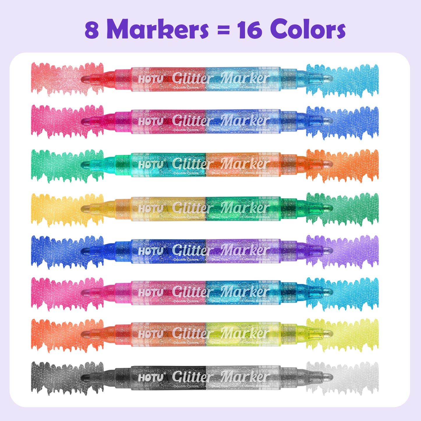 Hotucolor 16-Color Dual-Tip Glitter Markers