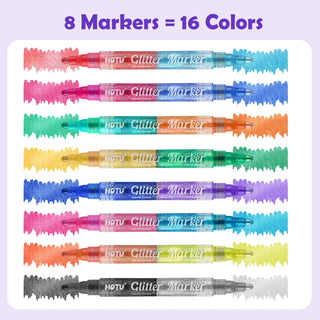 16-Color Glitter Markers with Reversible Nib | Dual-Tone