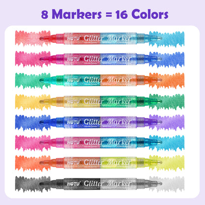Hotucolor 16-Color Dual-Tip Glitter Markers