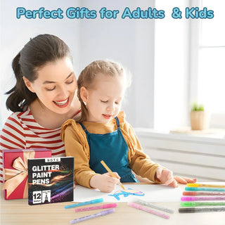 Hotucolor 12-Color Glitter Pens | Fine Point (0.7mm) Sparkly Markers