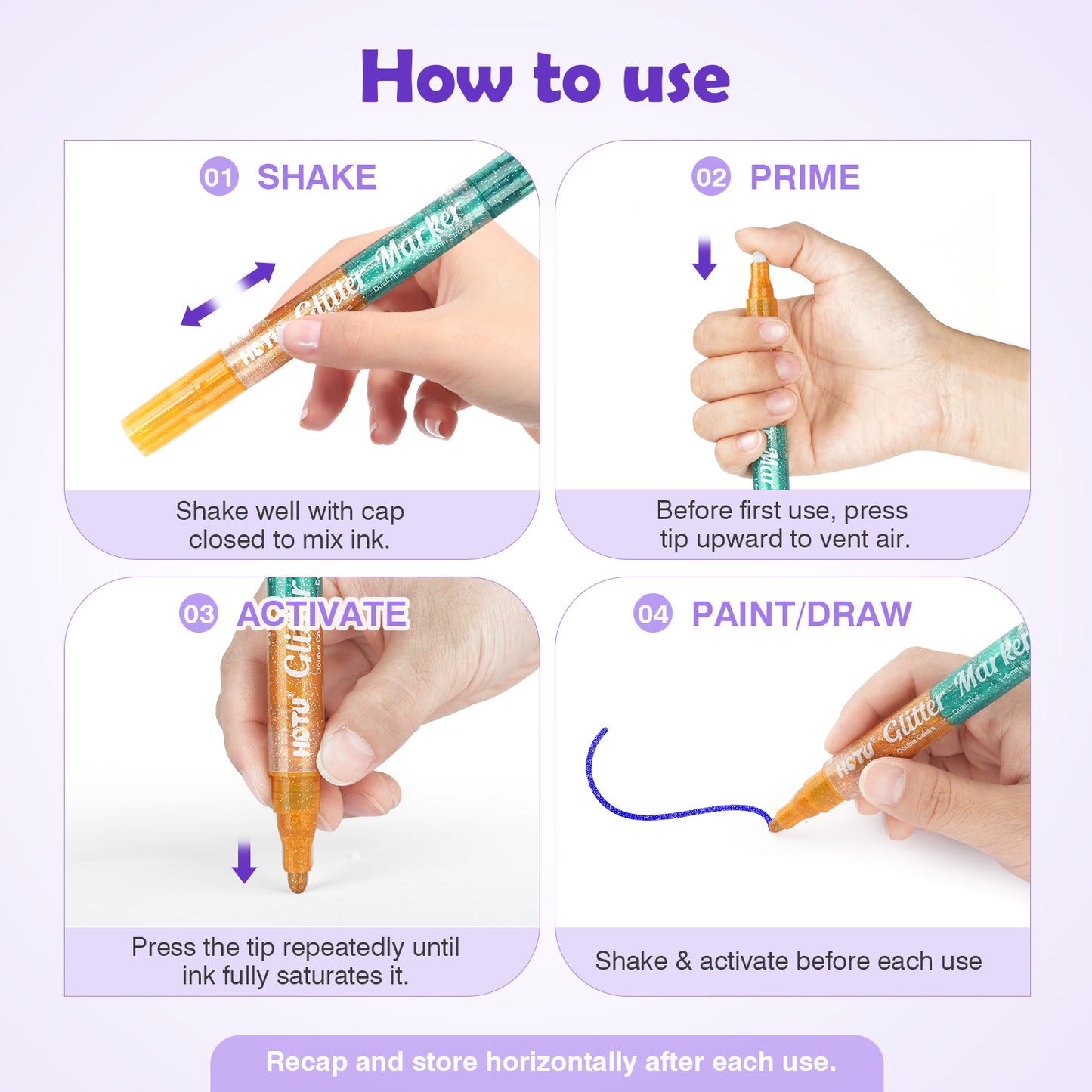 Hotucolor 16-Color Dual-Tip Glitter Markers