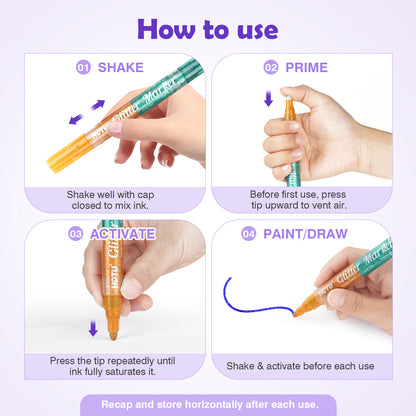 Hotucolor 16-Color Dual-Tip Glitter Markers
