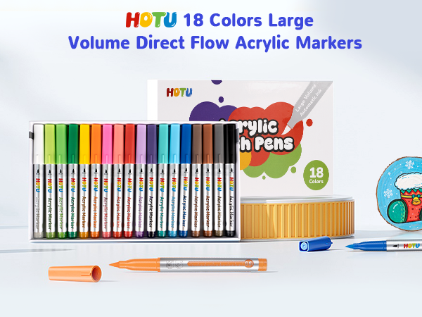 Hotucolor 18-Color Direct-Flow Acrylic Paint Markers