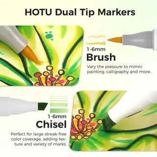 Hotucolor 120-Color Alcohol Marker Set| Brush+Chisel Tips