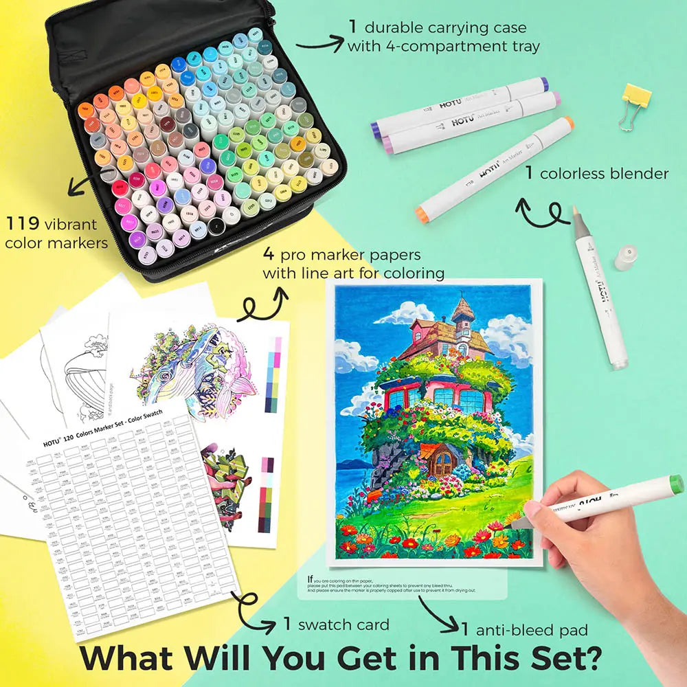 Hotucolor 120-Color Alcohol Marker Set