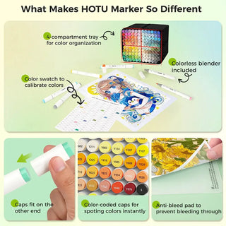 Hotucolor 120-Color Alcohol Marker Set| Brush+Chisel Tips