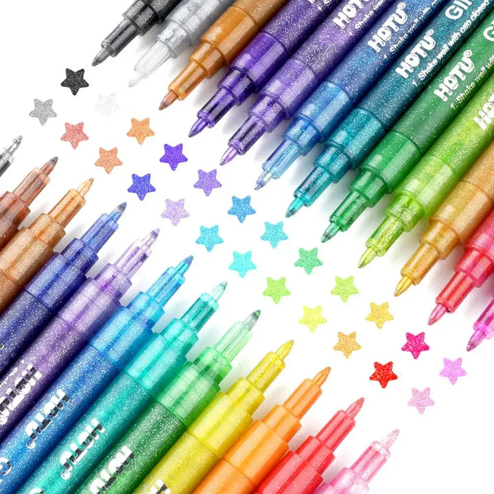 24-Color Glitter Pens | Fine Point (0.7mm) Sparkly Markers