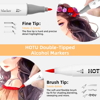 Hotucolor  50 color alcohol markers- fine tip and brush detail 