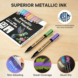 Hotucolor Metallic Marker Pens | 12-Color Set